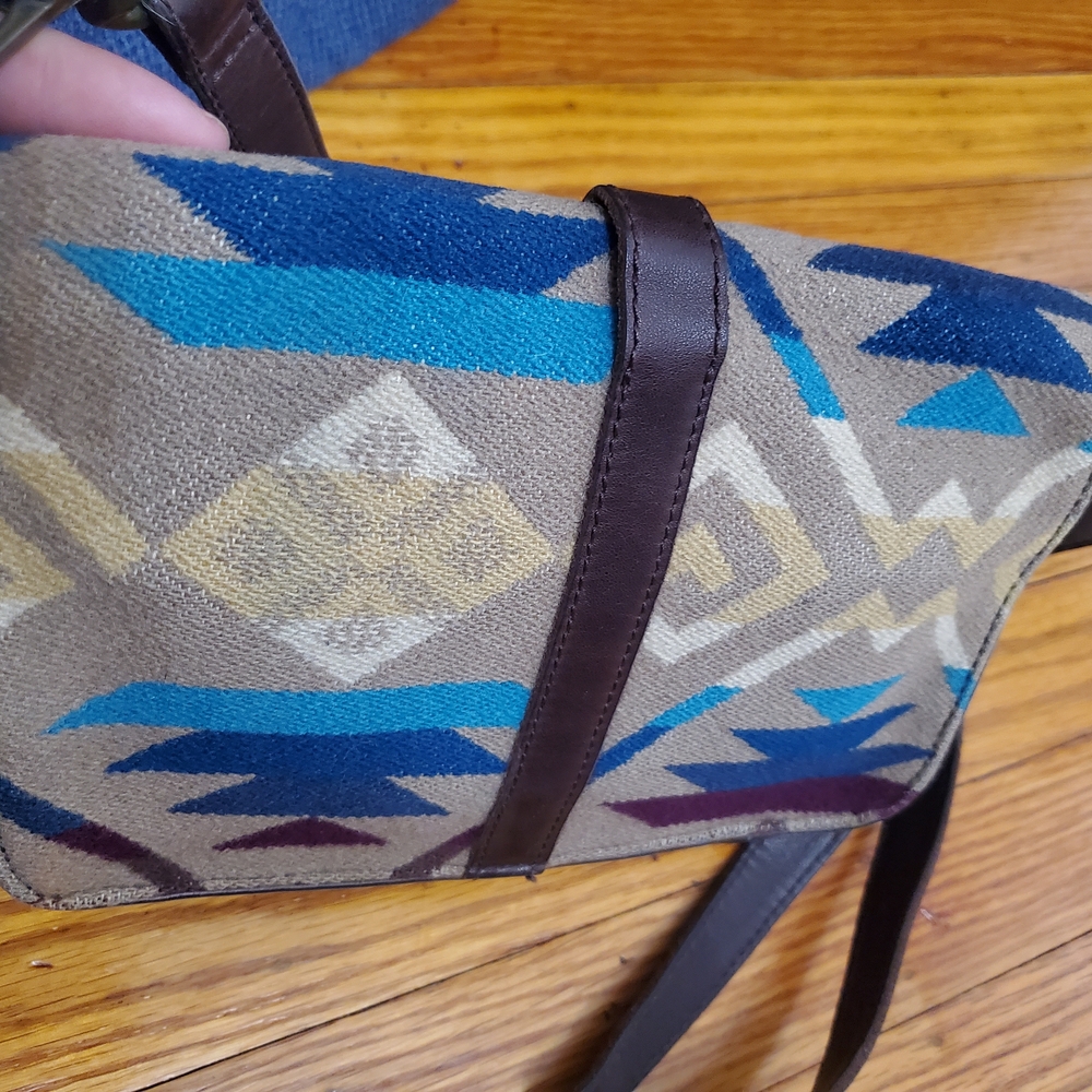 Pendleton Vintage Geometric Pattern Brown Leather… - image 2
